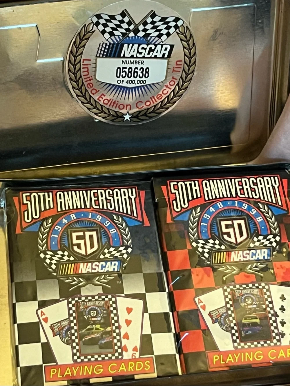 NASCAR 50th Anniversary Playing Cards Collector Tin 2 Decks Sealed US #058638